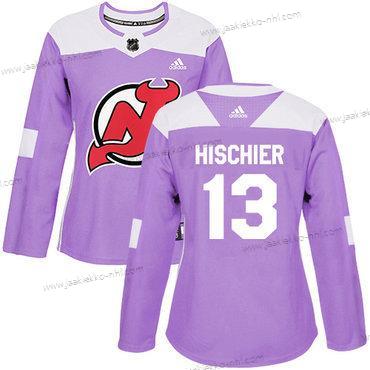 Adidas Naisten New Jersey Devils #13 Nico Hischier Violetti Aito Taistelee syöpää vastaan Ommeltu NHL Paita