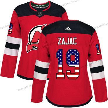 Adidas Naisten New Jersey Devils #19 Travis Zajac Punainen Kotiottelupaita Aito USA Flag Ommeltu NHL Paita