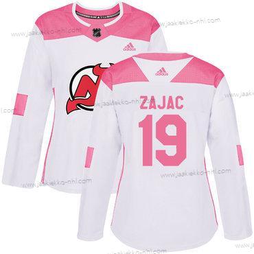 Adidas Naisten New Jersey Devils #19 Travis Zajac Valkoinen Pinkki Aito Ommeltu NHL Paita