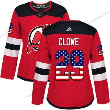 Adidas Naisten New Jersey Devils #29 Ryane Clowe Punainen Kotiottelupaita Aito USA Flag Ommeltu NHL Paita