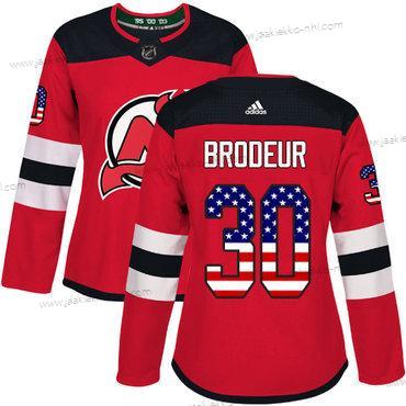 Adidas Naisten New Jersey Devils #30 Martin Brodeur Punainen Kotiottelupaita Aito USA Flag Ommeltu NHL Paita