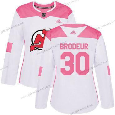 Adidas Naisten New Jersey Devils #30 Martin Brodeur Valkoinen Pinkki Aito Ommeltu NHL Paita