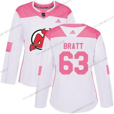 Adidas Naisten New Jersey Devils #63 Jesper Bratt Valkoinen Pinkki Aito Ommeltu NHL Paita