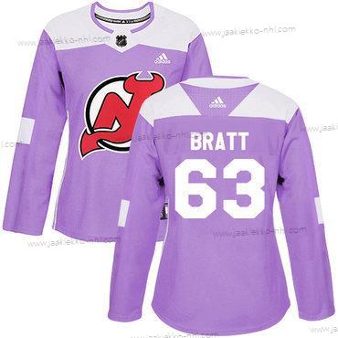 Adidas Naisten New Jersey Devils #63 Jesper Bratt Violetti Aito Taistelee syöpää vastaan Ommeltu NHL Paita