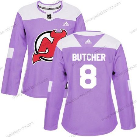 Adidas Naisten New Jersey Devils #8 Will Butcher Violetti Aito Taistelee syöpää vastaan Ommeltu NHL Paita