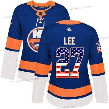 Adidas Naisten New York Islanders #27 Anders Lee Royal Sininen Kotiottelupaita Aito USA Flag Ommeltu NHL Paita