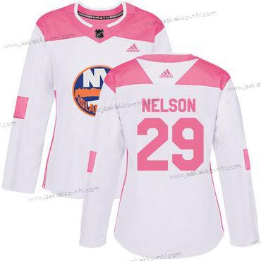 Adidas Naisten New York Islanders #29 Brock Nelson Valkoinen Pinkki Aito Ommeltu NHL Paita