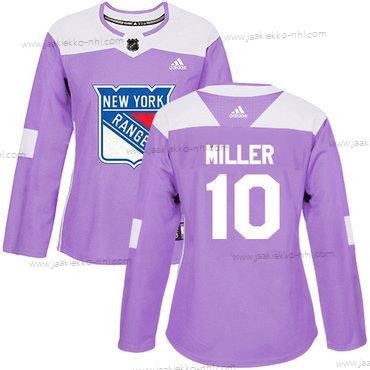 Adidas Naisten New York Rangers #10 J.T. Miller Violetti Aito Taistelee syöpää vastaan Ommeltu NHL Paita