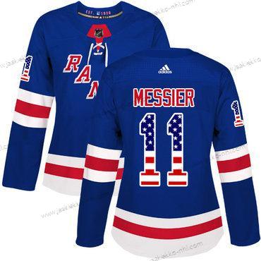 Adidas Naisten New York Rangers #11 Mark Messier Royal Sininen Kotiottelupaita Aito USA Flag Ommeltu NHL Paita