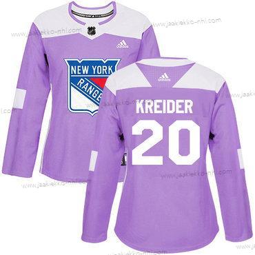 Adidas Naisten New York Rangers #20 Chris Kreider Violetti Aito Taistelee syöpää vastaan Ommeltu NHL Paita