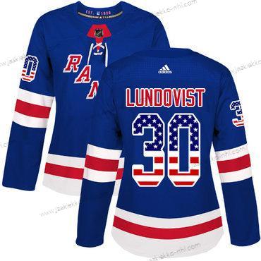 Adidas Naisten New York Rangers #30 Henrik Lundqvist Royal Sininen Kotiottelupaita Aito USA Flag Ommeltu NHL Paita