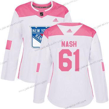 Adidas Naisten New York Rangers #61 Rick Nash Valkoinen Pinkki Aito Ommeltu NHL Paita