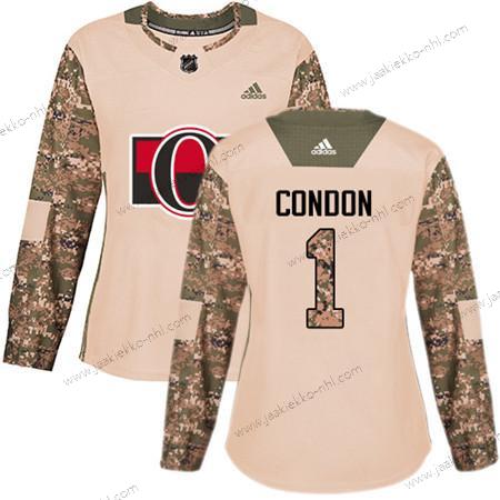 Adidas Naisten Ottawa Senators #1 Mike Condon Maastokuvio Aito 2017 Veterans Day Ommeltu NHL Paita