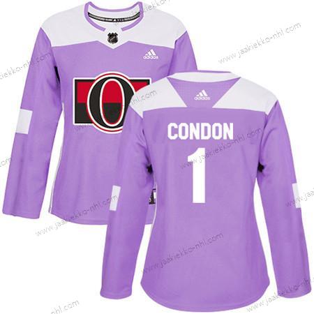 Adidas Naisten Ottawa Senators #1 Mike Condon Violetti Aito Taistelee syöpää vastaan Ommeltu NHL Paita