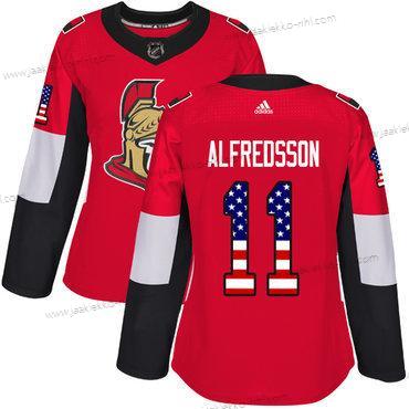 Adidas Naisten Ottawa Senators #11 Daniel Alfredsson Punainen Kotiottelupaita Aito USA Flag Ommeltu NHL Paita