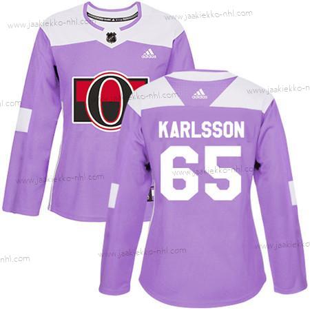 Adidas Naisten Ottawa Senators #65 Erik Karlsson Violetti Aito Taistelee syöpää vastaan Ommeltu NHL Paita