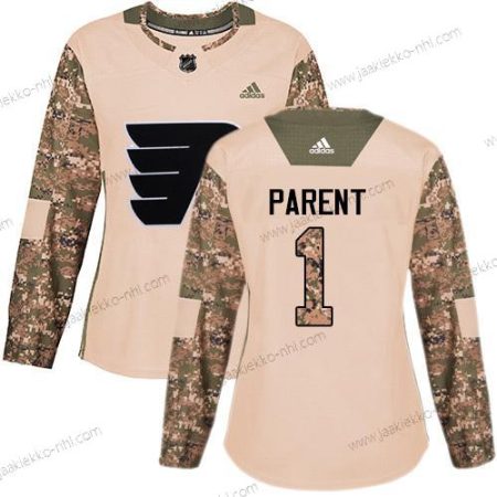 Adidas Naisten Philadelphia Flyers #1 Bernie Parent Maastokuvio Aito 2017 Veterans Day Ommeltu NHL Paita