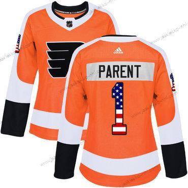 Adidas Naisten Philadelphia Flyers #1 Bernie Parent Oranssi Kotiottelupaita Aito USA Flag Ommeltu NHL Paita