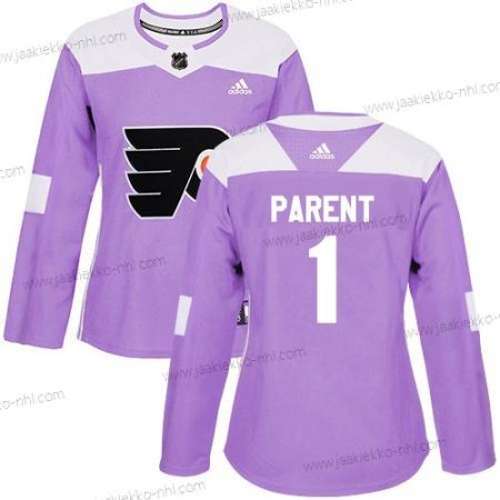 Adidas Naisten Philadelphia Flyers #1 Bernie Parent Violetti Aito Taistelee syöpää vastaan Ommeltu NHL Paita