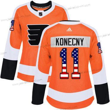 Adidas Naisten Philadelphia Flyers #11 Travis Konecny Oranssi Kotiottelupaita Aito USA Flag Ommeltu NHL Paita