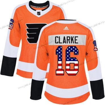 Adidas Naisten Philadelphia Flyers #16 Bobby Clarke Oranssi Kotiottelupaita Aito USA Flag Ommeltu NHL Paita