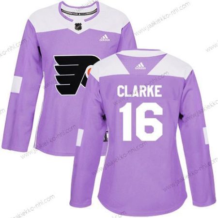 Adidas Naisten Philadelphia Flyers #16 Bobby Clarke Violetti Aito Taistelee syöpää vastaan Ommeltu NHL Paita