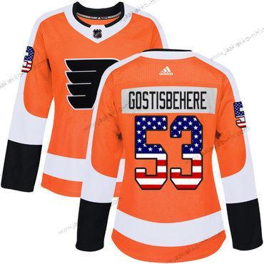 Adidas Naisten Philadelphia Flyers #53 Shayne Gostisbehere Oranssi Kotiottelupaita Aito USA Flag Ommeltu NHL Paita