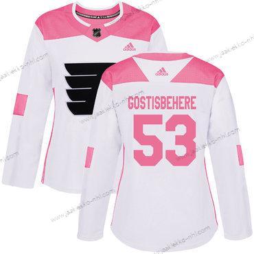 Adidas Naisten Philadelphia Flyers #53 Shayne Gostisbehere Valkoinen Pinkki Aito Ommeltu NHL Paita