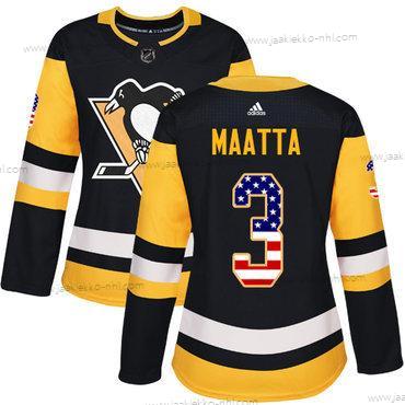 Adidas Naisten Pittsburgh Penguins #3 Olli Maatta Musta Kotiottelupaita Aito USA Flag Ommeltu NHL Paita