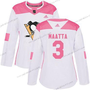 Adidas Naisten Pittsburgh Penguins #3 Olli Maatta Valkoinen Pinkki Aito Ommeltu NHL Paita