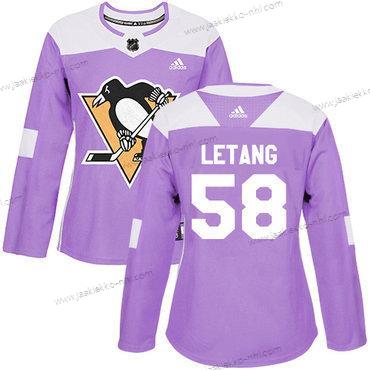 Adidas Naisten Pittsburgh Penguins #58 Kris Letang Violetti Aito Taistelee syöpää vastaan Ommeltu NHL Paita