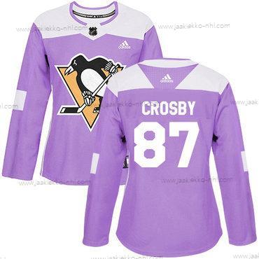 Adidas Naisten Pittsburgh Penguins #87 Sidney Crosby Violetti Aito Taistelee syöpää vastaan Ommeltu NHL Paita