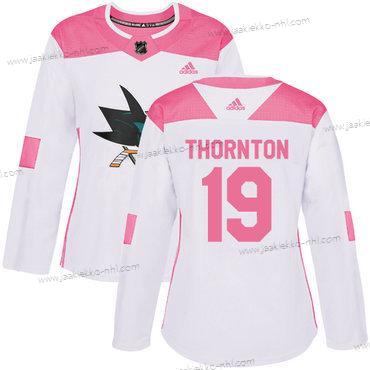 Adidas Naisten San Jose Sharks #19 Joe Thornton Valkoinen Pinkki Aito Ommeltu NHL Paita