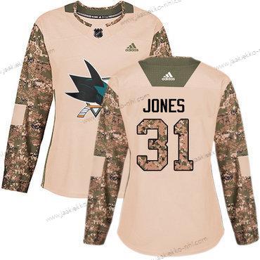 Adidas Naisten San Jose Sharks #31 Martin Jones Maastokuvio Aito 2017 Veterans Day Ommeltu NHL Paita