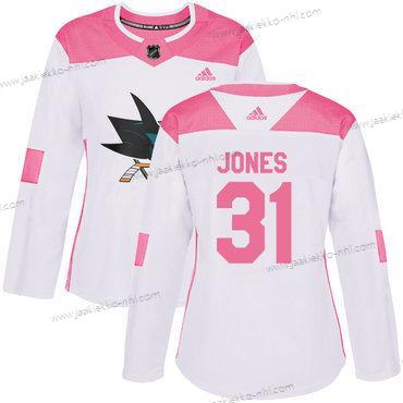 Adidas Naisten San Jose Sharks #31 Martin Jones Valkoinen Pinkki Aito Ommeltu NHL Paita