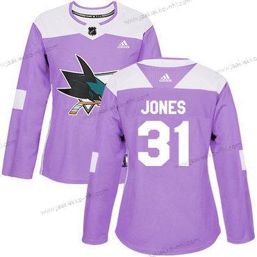 Adidas Naisten San Jose Sharks #31 Martin Jones Violetti Aito Taistelee syöpää vastaan Ommeltu NHL Paita