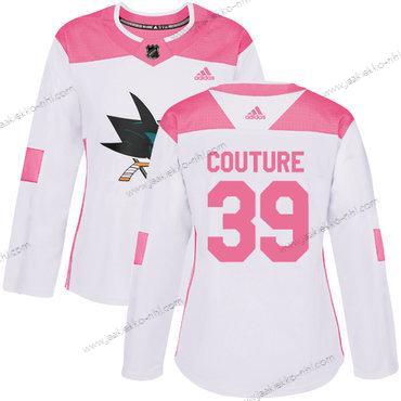 Adidas Naisten San Jose Sharks #39 Logan Couture Valkoinen Pinkki Aito Ommeltu NHL Paita