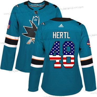 Adidas Naisten San Jose Sharks #48 Tomas Hertl Sinivihreä Kotiottelupaita Aito USA Flag Ommeltu NHL Paita