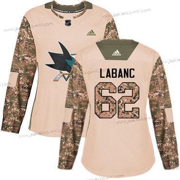 Adidas Naisten San Jose Sharks #62 Kevin Labanc Maastokuvio Aito 2017 Veterans Day Ommeltu NHL Paita