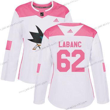 Adidas Naisten San Jose Sharks #62 Kevin Labanc Valkoinen Pinkki Aito Ommeltu NHL Paita