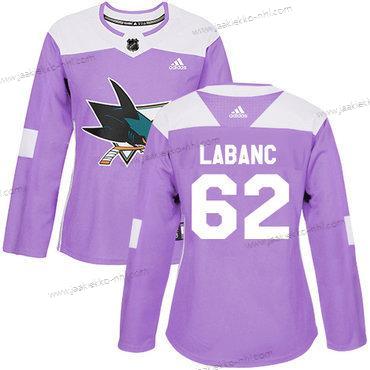 Adidas Naisten San Jose Sharks #62 Kevin Labanc Violetti Aito Taistelee syöpää vastaan Ommeltu NHL Paita