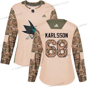 Adidas Naisten San Jose Sharks #68 Melker Karlsson Maastokuvio Aito 2017 Veterans Day Ommeltu NHL Paita