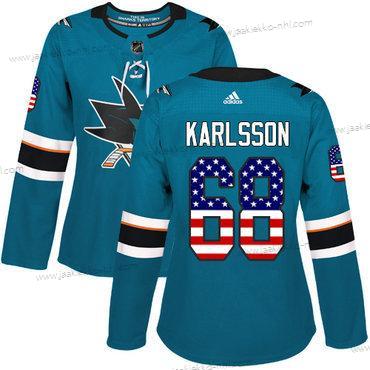 Adidas Naisten San Jose Sharks #68 Melker Karlsson Sinivihreä Kotiottelupaita Aito USA Flag Ommeltu NHL Paita