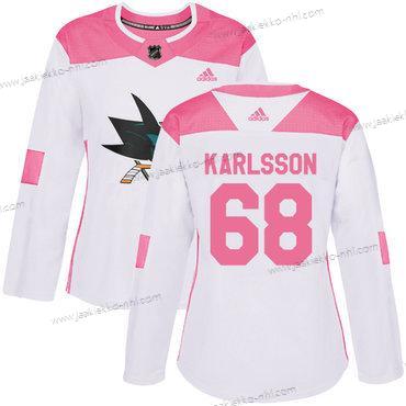 Adidas Naisten San Jose Sharks #68 Melker Karlsson Valkoinen Pinkki Aito Ommeltu NHL Paita