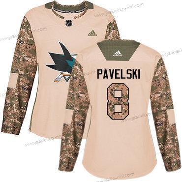 Adidas Naisten San Jose Sharks #8 Joe Pavelski Maastokuvio Aito 2017 Veterans Day Ommeltu NHL Paita