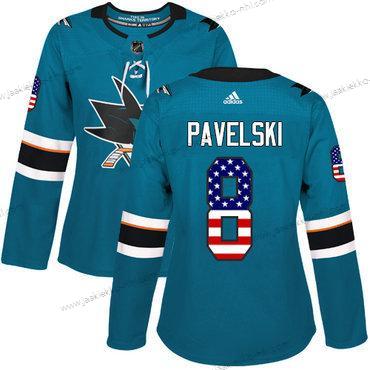 Adidas Naisten San Jose Sharks #8 Joe Pavelski Sinivihreä Kotiottelupaita Aito USA Flag Ommeltu NHL Paita