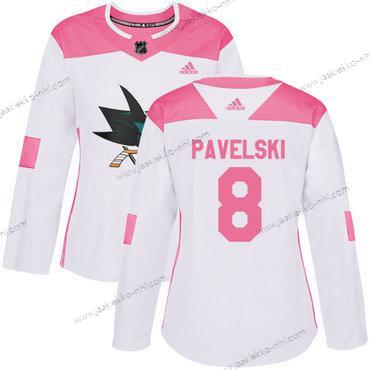 Adidas Naisten San Jose Sharks #8 Joe Pavelski Valkoinen Pinkki Aito Ommeltu NHL Paita