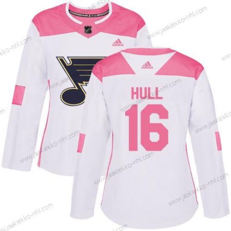 Adidas Naisten St. Louis Blues #16 Brett Hull Valkoinen Pinkki Aito Ommeltu NHL Paita