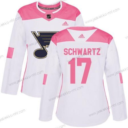 Adidas Naisten St. Louis Blues #17 Jaden Schwartz Valkoinen Pinkki Aito Ommeltu NHL Paita