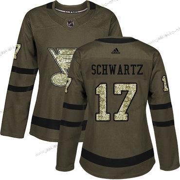 Adidas Naisten St. Louis Blues #17 Jaden Schwartz Vihreä Salute to Service Ommeltu NHL Paita